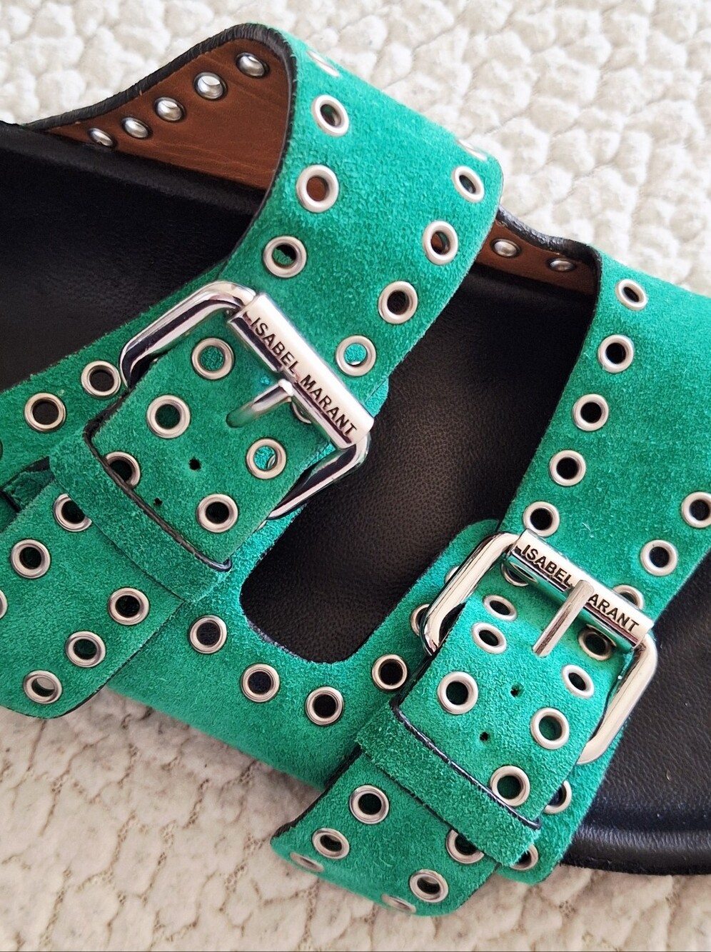 ISABEL MARANT Lennyo Buckle Up Slide Sandals Green Women's EU 37  US 7 Org $580 - Picture 7 of 10